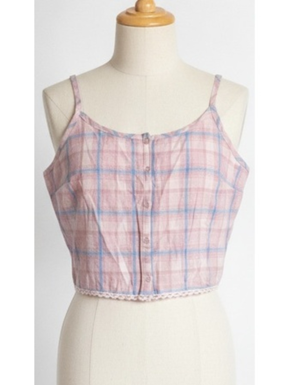 Wet Seal y2k Pink Plaid Cropped Cami Top medium lace trim fairy grunge clueless